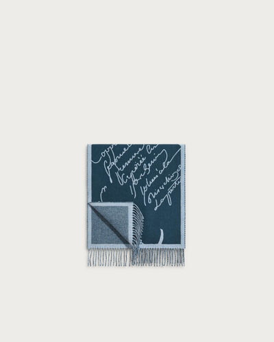 人字纹与Scritto图纹双面围巾, TItanium Blue , hi-res