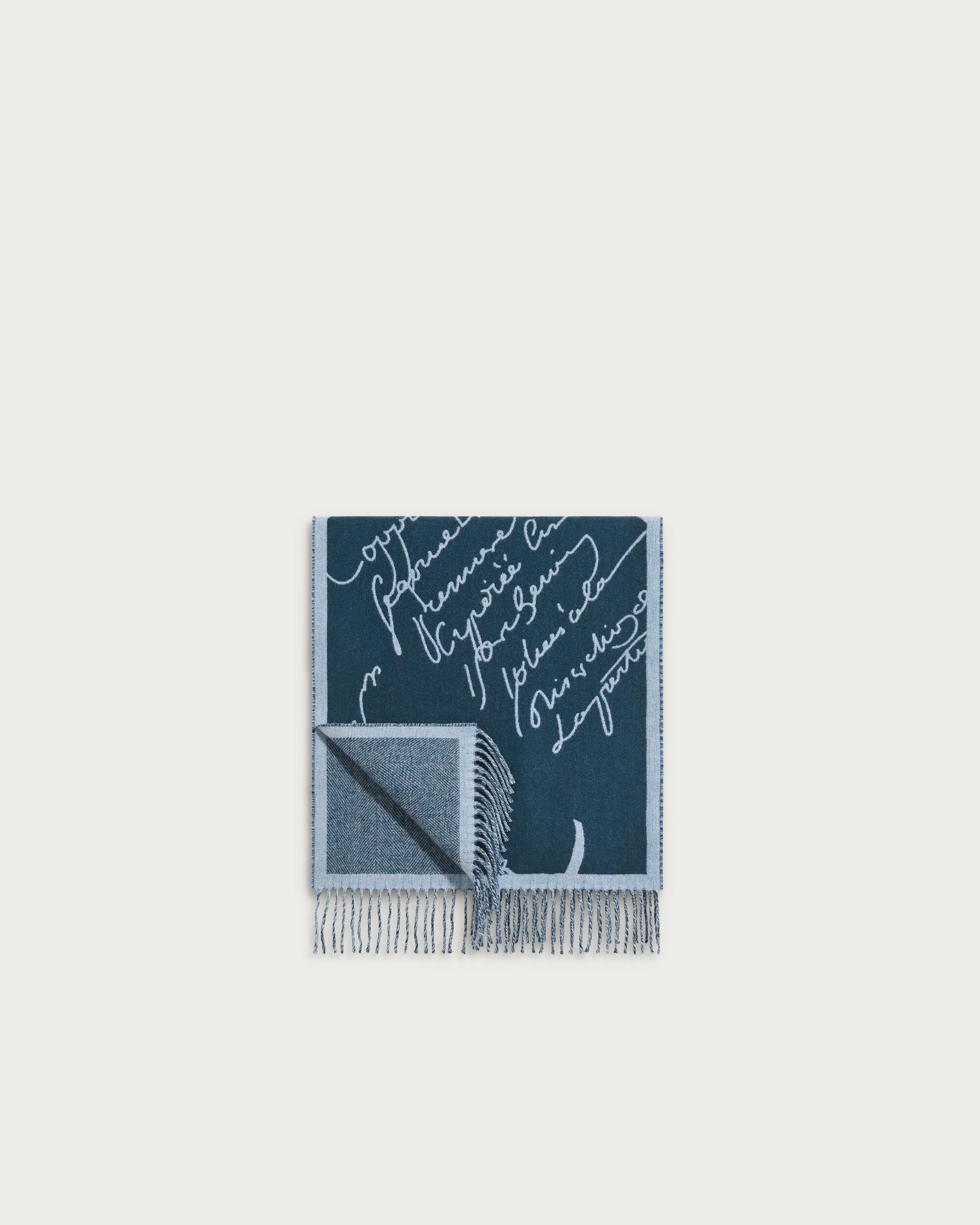 Double Face Herringbone and Scritto Scarf, TItanium Blue , hi-res