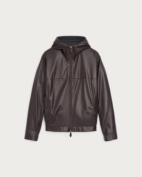 Ultralight Fly Leather Hooded Blouson, Chocolate Brown, hi-res