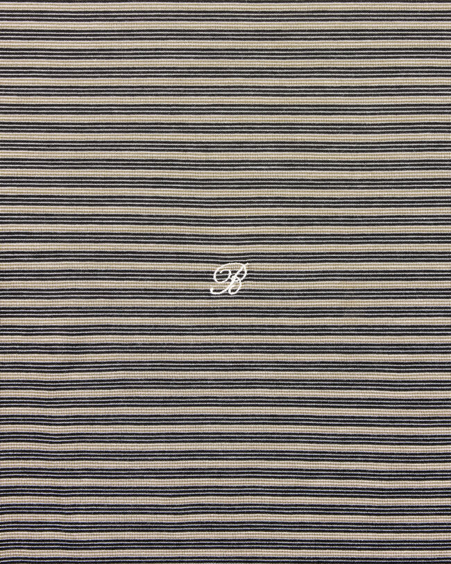 T-Shirt Col Chemin&eacute;e &agrave; Rayures, Stripes Black & Taupe, hi-res