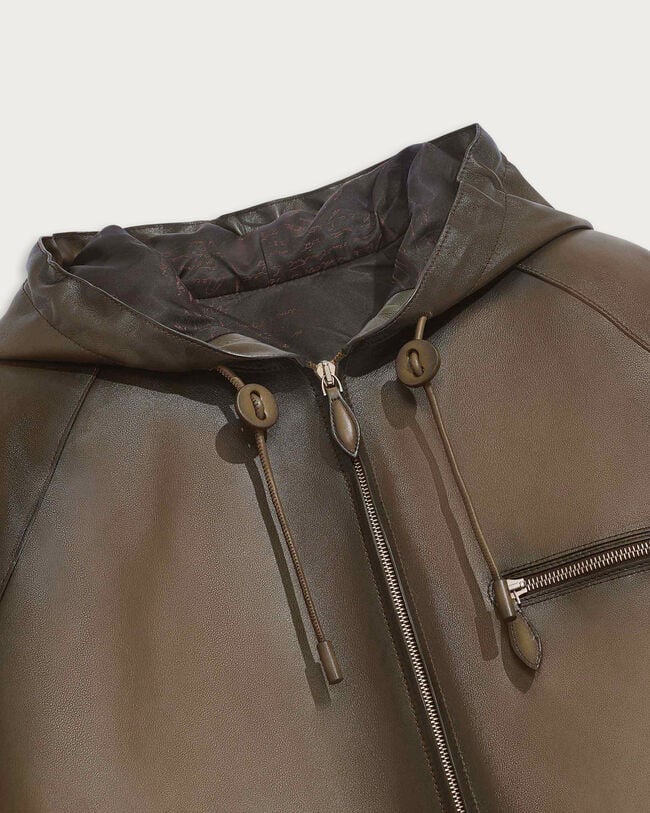 Leather Patina Un Jour Hooded Blouson, Dark Sepia, hi-res