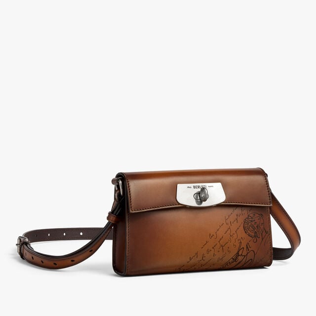 E'Mio Pouch On Strap In Scritto Leather, CACAO INTENSO, hi-res 5