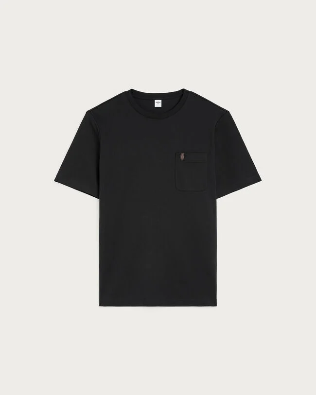 Pocket T-shirt with Leather Detail, Marine, hi-res