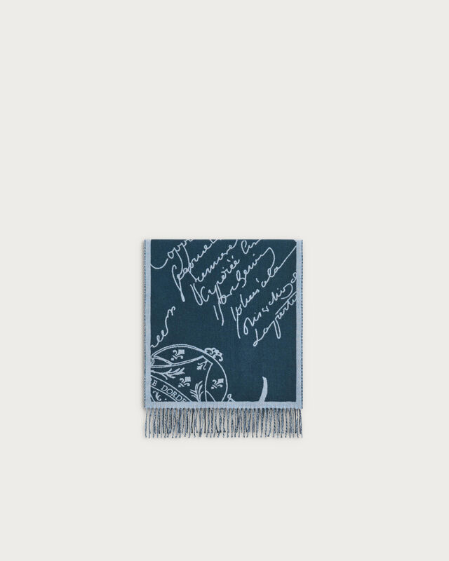 &Eacute;charpe Double Face &agrave; Chevrons et Motif Scritto, TItanium Blue , hi-res