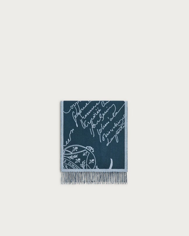 Double Face Herringbone and Scritto Scarf, TItanium Blue , hi-res