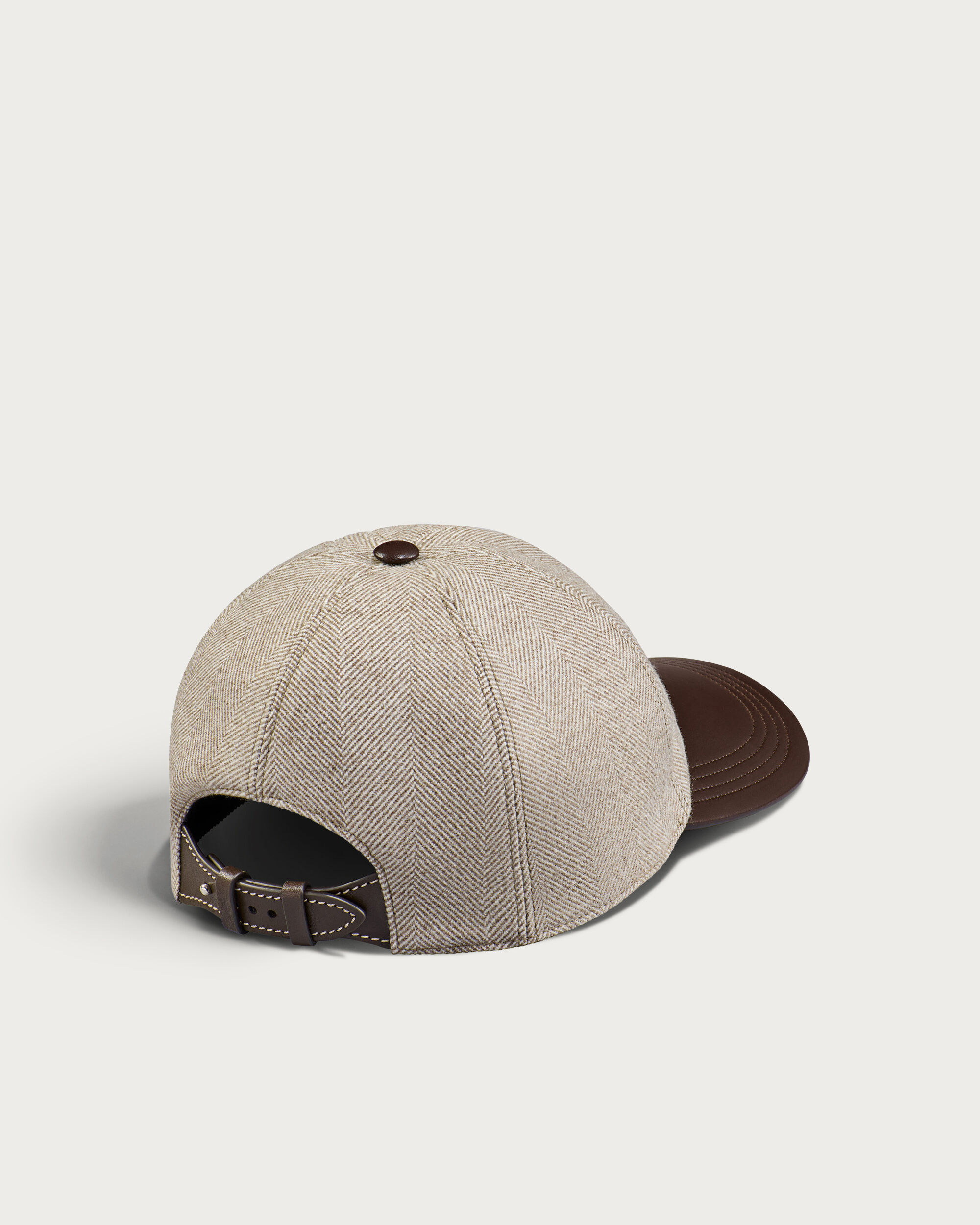 Baseball Cap with Leather Visor, Taupe Grey, hi-res