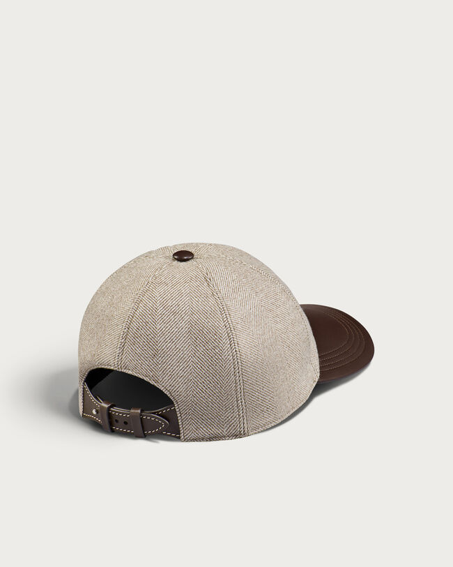 Baseball Cap with Leather Visor, Taupe Grey, hi-res