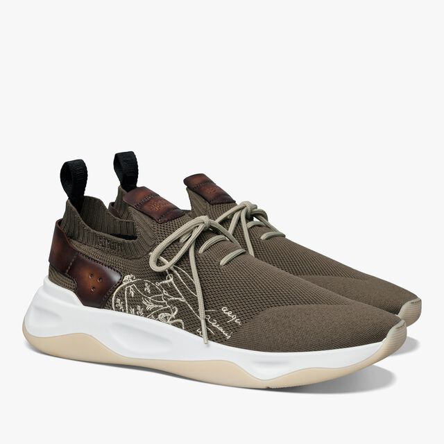 Shadow Knit And Leather Sneaker, KAKI, hi-res 2