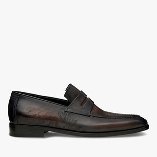 Andy Demesure Scritto图纹皮革乐福鞋, CHARCOAL BROWN, hi-res
