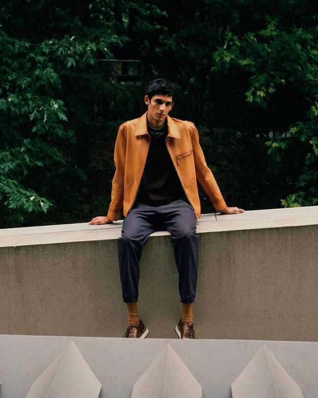 Blouson Un Jour en Cuir Patin&eacute; Aquarelle, Aquarelle Mustard, hi-res