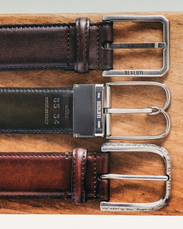 B Volute Scritto Leather 35 mm Reversible Belt, NERO GRIGIO + NERO CAVIAR, hi-res 2