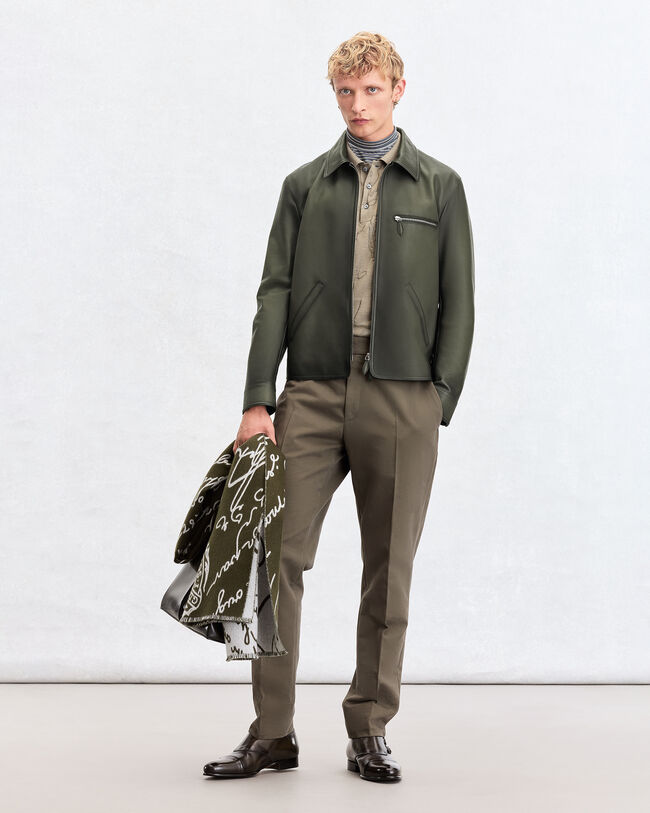 Alessio Trousers with Leather Zip-puller, Olive, hi-res