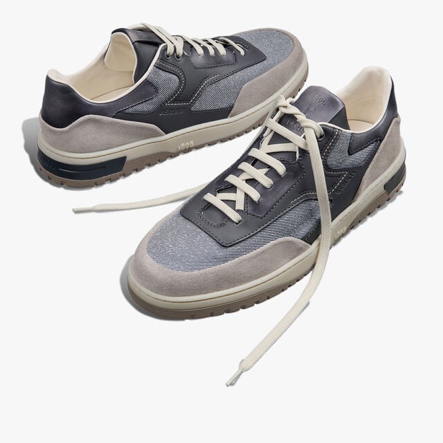 Sneaker Playoff En Cuir De Veau, Cuir De Veau Velours Et Textile, ADRIATIC BLUE, hi-res 7