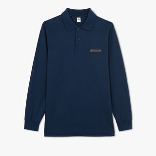 Long Sleeves Polo Shirt With Leather Tag, ATLANTIC BLUE, hi-res