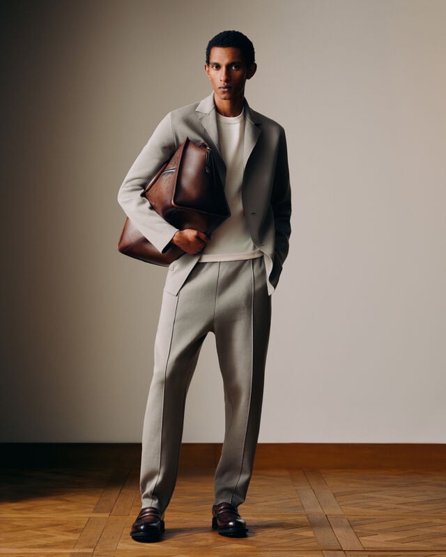 Double Face Scritto Knitted Jacket, PEBBLES GREY, hi-res 2
