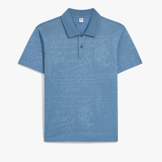 SCritto图纹珠地布Polo衫, CORNFLOWER BLUE, hi-res 1