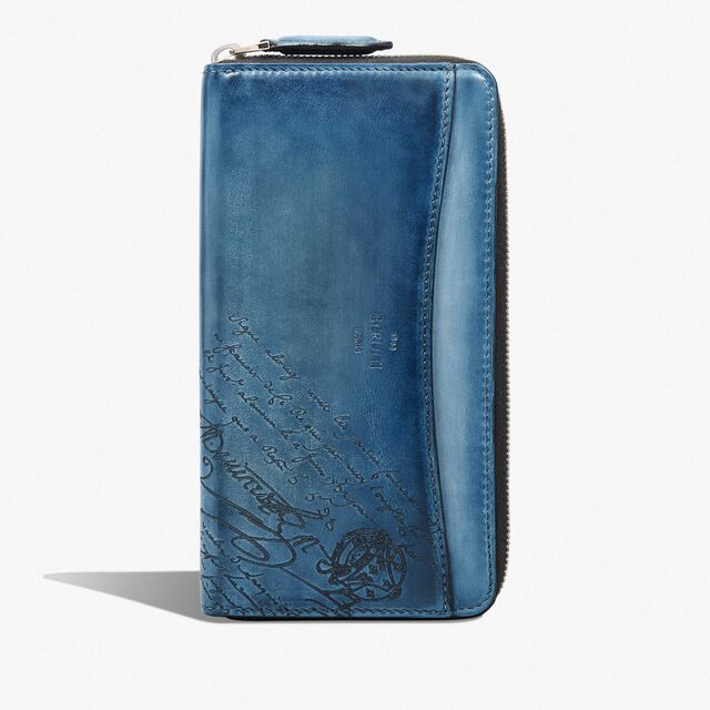 Itauba Scritto Leather Long Zipped Wallet, IRIS, hi-res 1