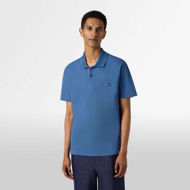 Leather Tab Polo, HELVETIA BLUE, hi-res 2