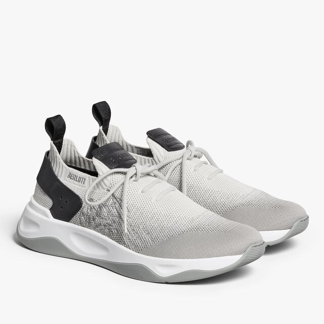 Shadow Scritto Knit And Lagoon Calf Sneaker, GRADIANT DARK GREY, hi-res 4