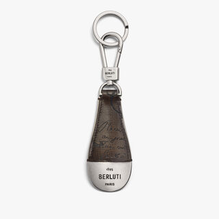 Shoehorn Key Ring In Venezia Palmellato Scritto Calf Leather, SELVA OSCURA, hi-res