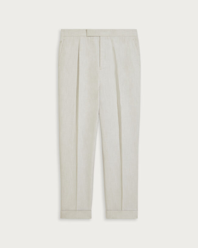 Relaxed Trousers with Leather Detail, White Canvas, hi-res