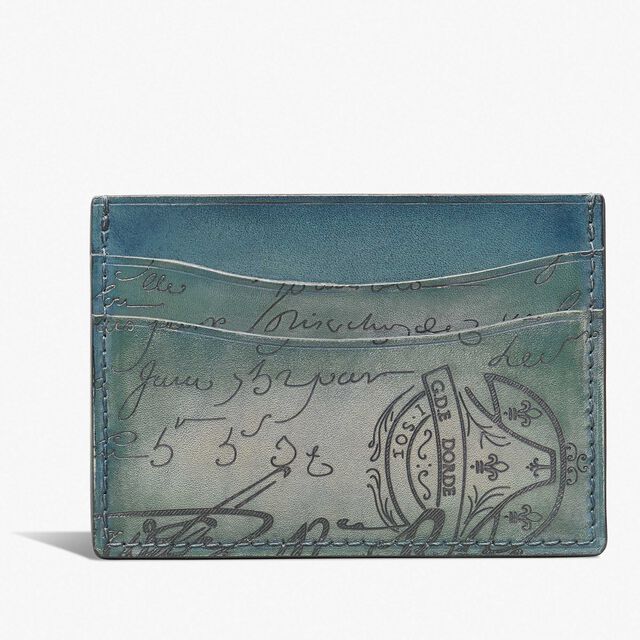 Bambou Scritto Leather Card Holder, STONE DENIM, hi-res 2