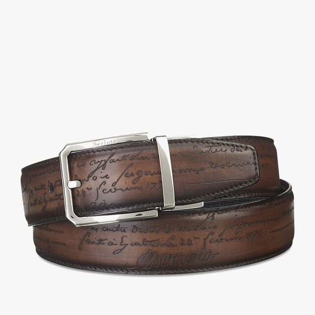 Versatile Scritto leather 35 mm Reversible Belt, NERO & TOBACCO BIS, hi-res 3