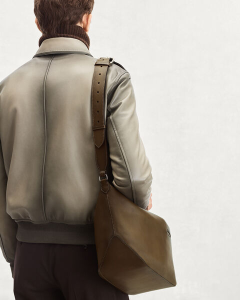 Toujours Soft Zipped Hobo Messenger, Dark Kaki, hi-res