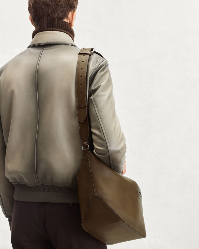 Toujours Soft Zipped Hobo Messenger, Dark Kaki, hi-res