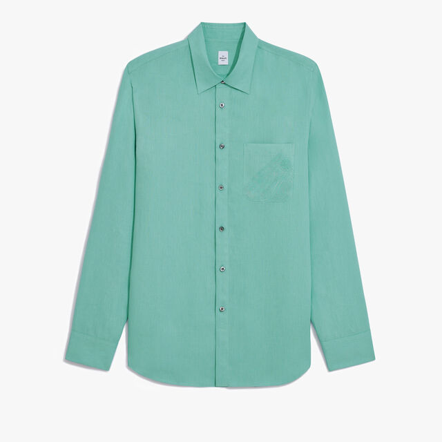 Linen Relaxed Scritto Pocket Shirt, AQUAMARINE, hi-res 1