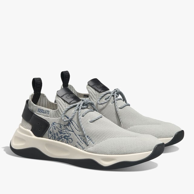 Shadow Scritto Knit And Lagoon Calf Sneaker, LIGHT GREY, hi-res 2