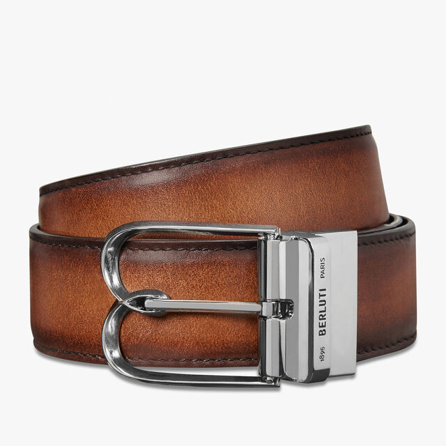  Venezia Scritto Leather 35 MM Belt, MOGANO + NERO GRIGIO, hi-res 2