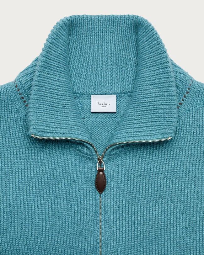 Leather Braiding Half-Zip, Teal Blue, hi-res