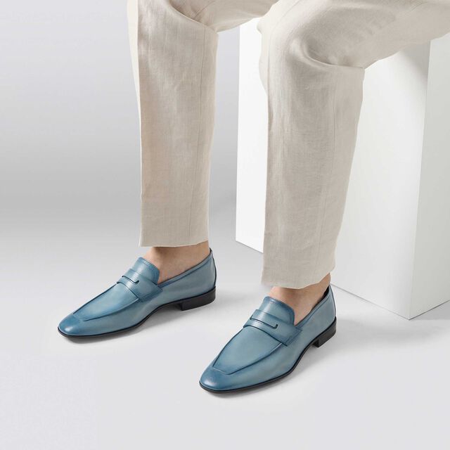 Lorenzo Scritto Kangaroo Leather Loafer, STONE DENIM, hi-res 7