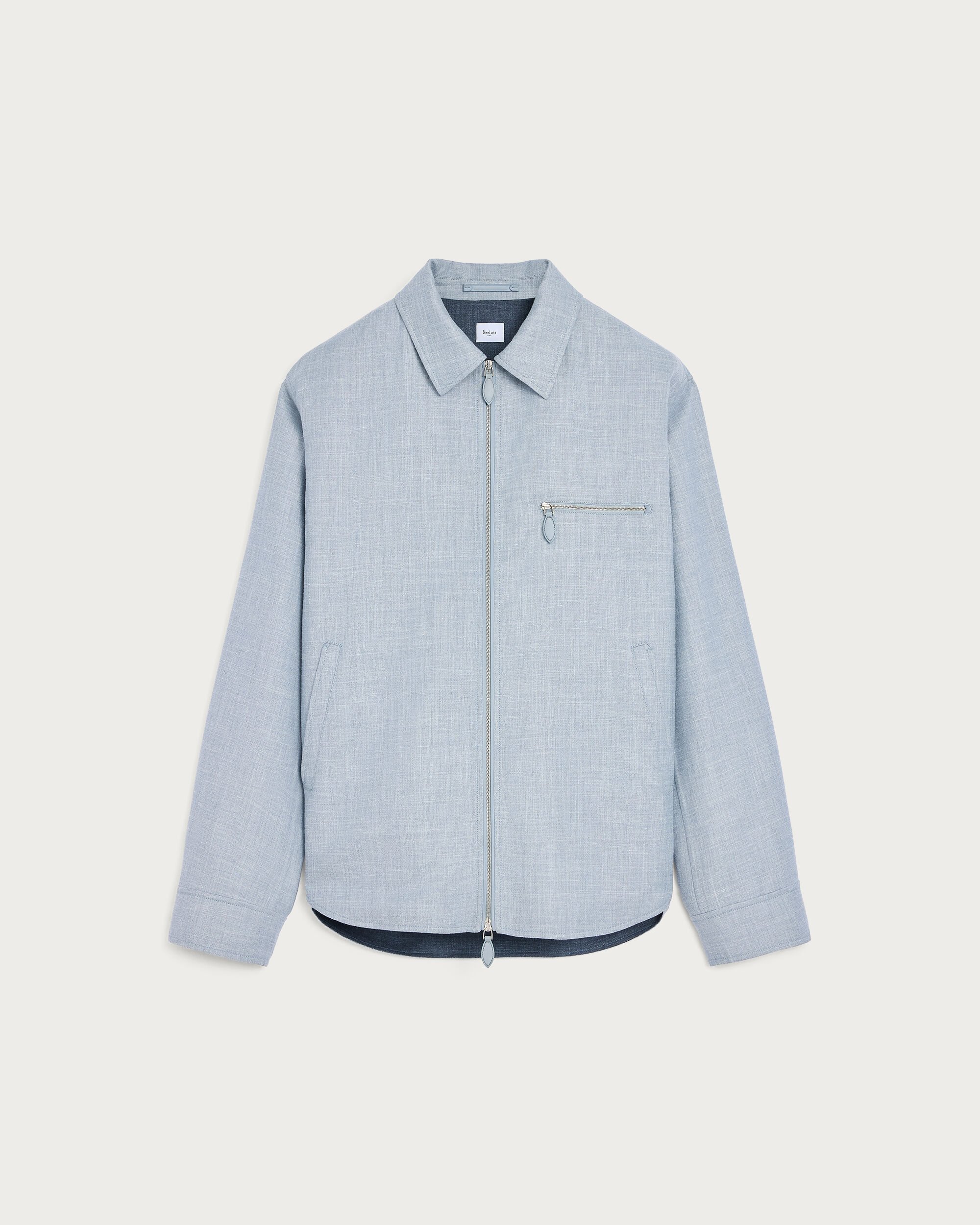 Un Jour Overshirt with Leather Zip-Pullers, Cloudy Blue & Steel Blue & Cloudy Blue, hi-res