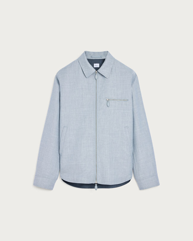 Un Jour Overshirt with Leather Zip-Pullers, Cloudy Blue & Steel Blue & Cloudy Blue, hi-res
