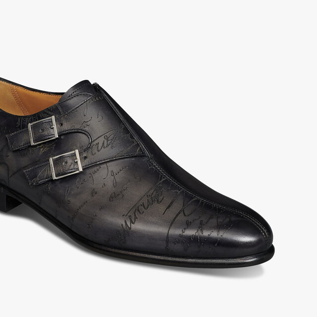 Patchwork Galet Scritto Leather Double Monk Shoe, NERO GRIGIO, hi-res 6
