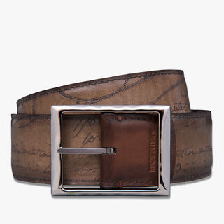 Classic Scritto Leather 35 Mm Reversible Belt, OLIVE & CACAO INTENSO, hi-res