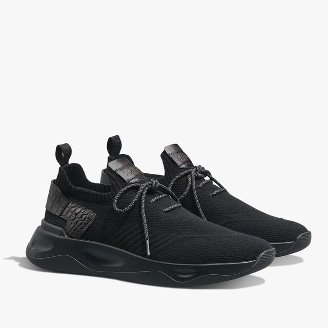 Shadow Cashmere And Alligator Leather Sneaker, BLACK, hi-res 2