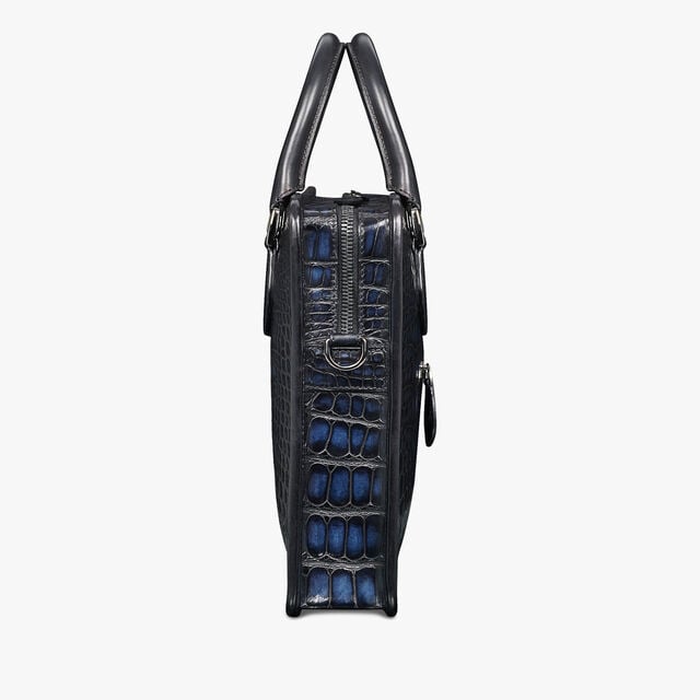 Un Jour Mini Alligator Leather Briefcase, NERO BLU, hi-res 4