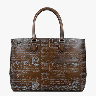 Toujours Scritto Leather Tote Bag, CACAO INTENSO + TURQUOISE, hi-res