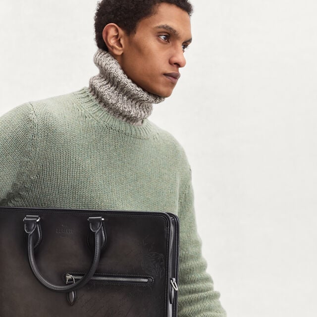 Un Jour Scritto Leather Briefcase, NERO GRIGIO, hi-res 2