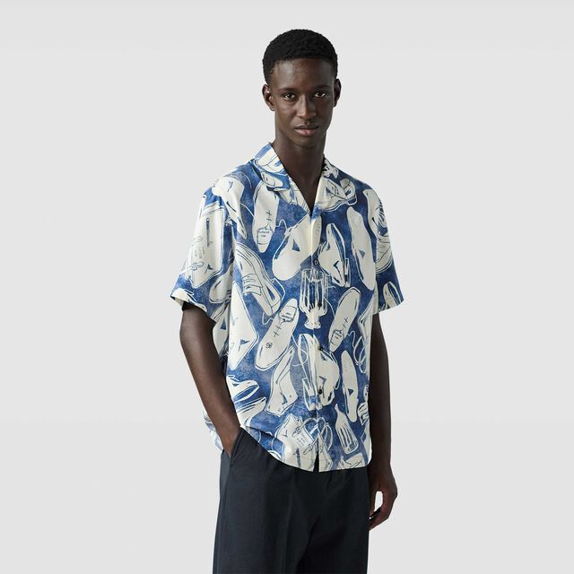 Silk Printed Short Sleeves Shirt, ICONIC SUMMER BLUE, hi-res 2