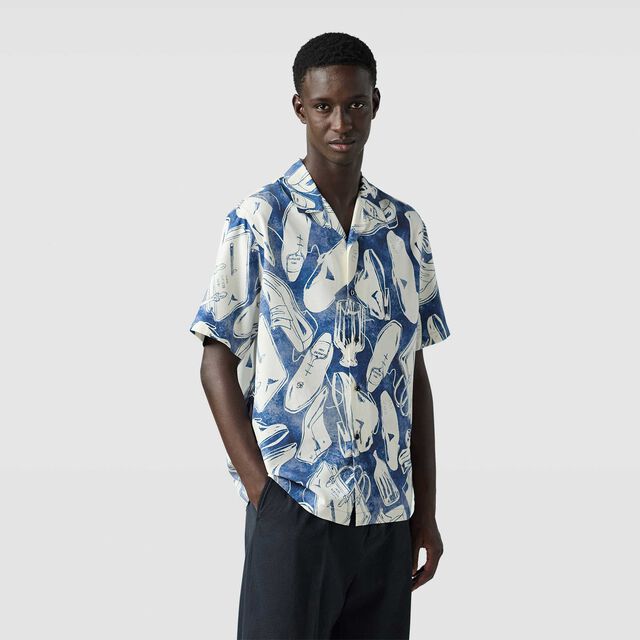 Silk Printed Short Sleeves Shirt, ICONIC SUMMER BLUE, hi-res 3