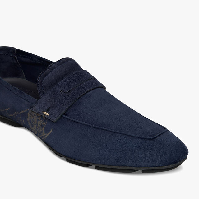 Mocassin Lorenzo Drive En Cuir De Veau Camoscio Scritto, NAVY, hi-res 6