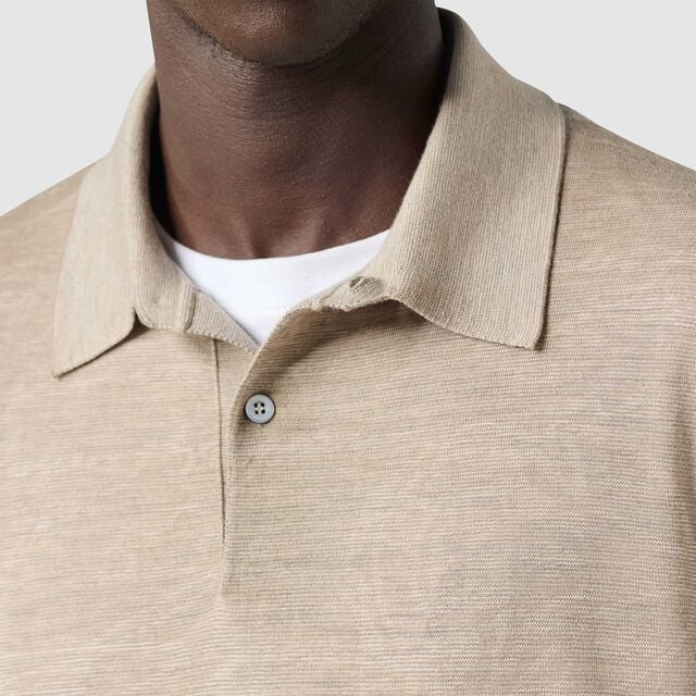 Polo Manches Longues Léger En Laine Avec Jacquard Scritto, PEBBLE BEIGE, hi-res 5