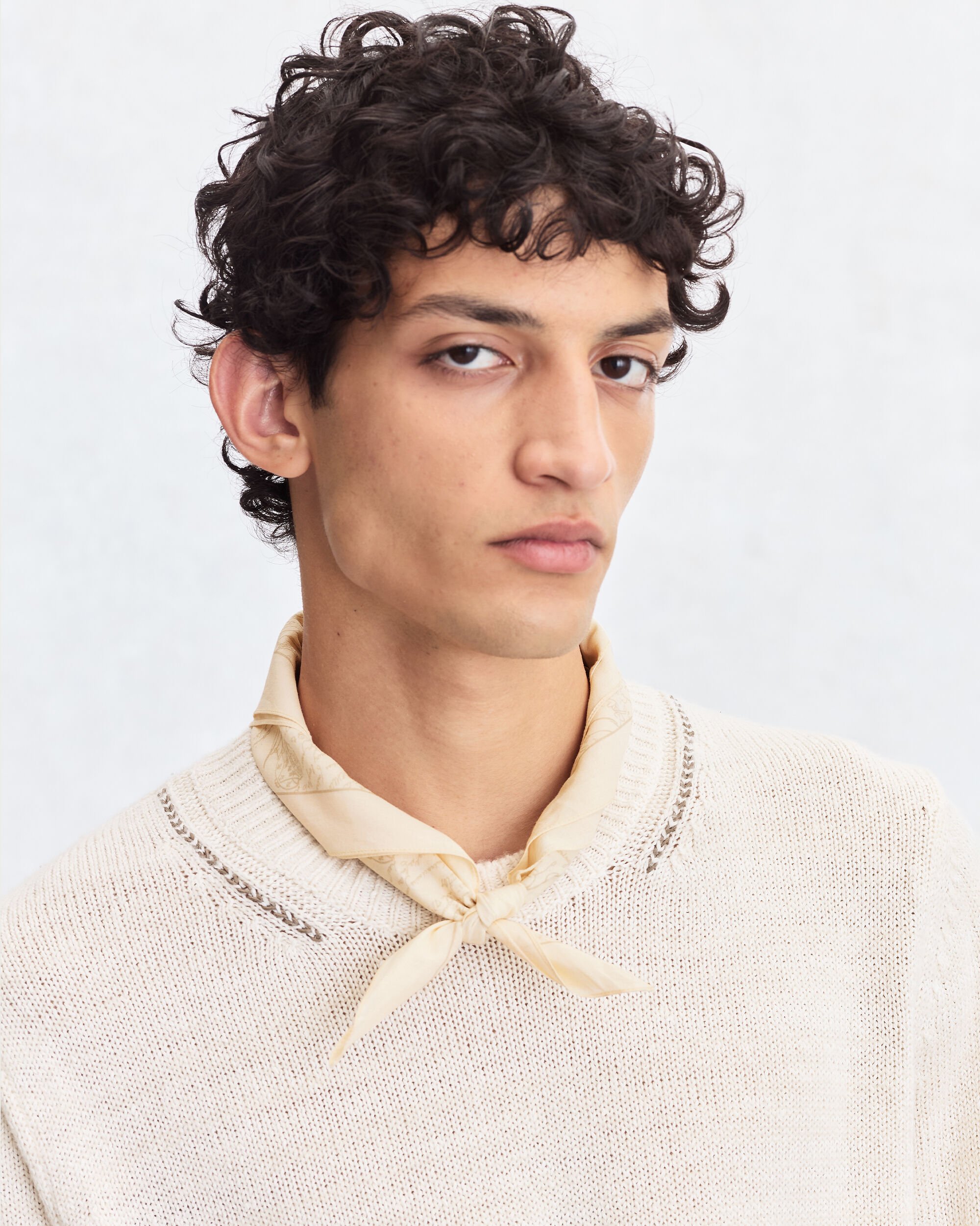 Scritto Pattern Handkerchief, Butter Cream, hi-res