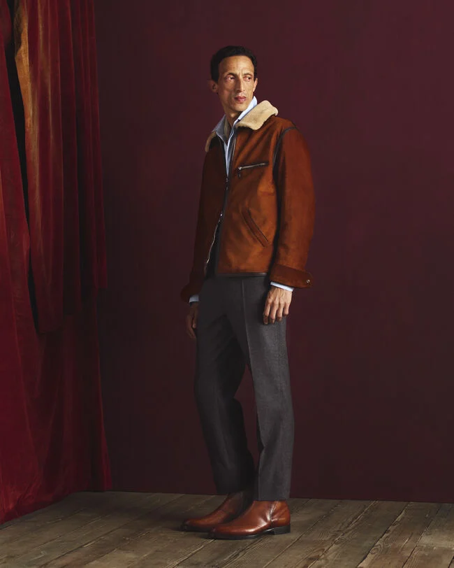 Leather Patina Un Jour Shearling Blouson, Amber Brown, hi-res
