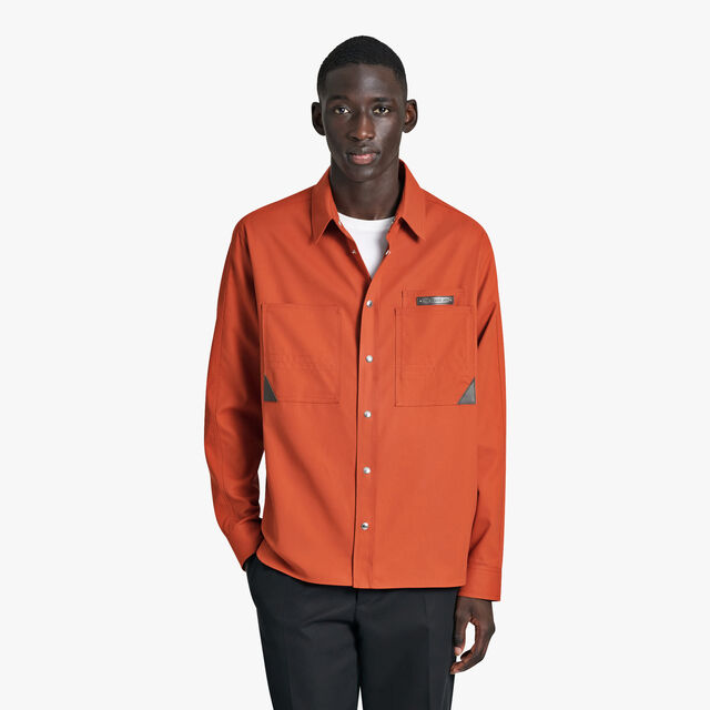 Cotton Overshirt With Leather Details, ORANGE RUST, hi-res 2