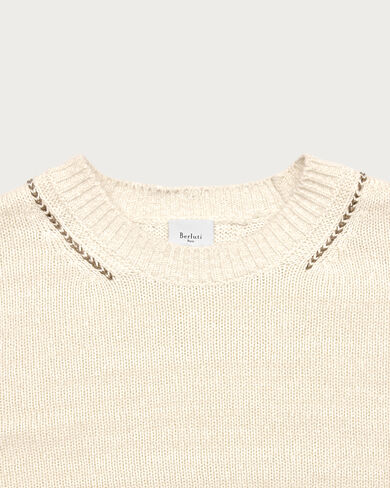 レザー ブレイド クルーネック, Off White, hi-res